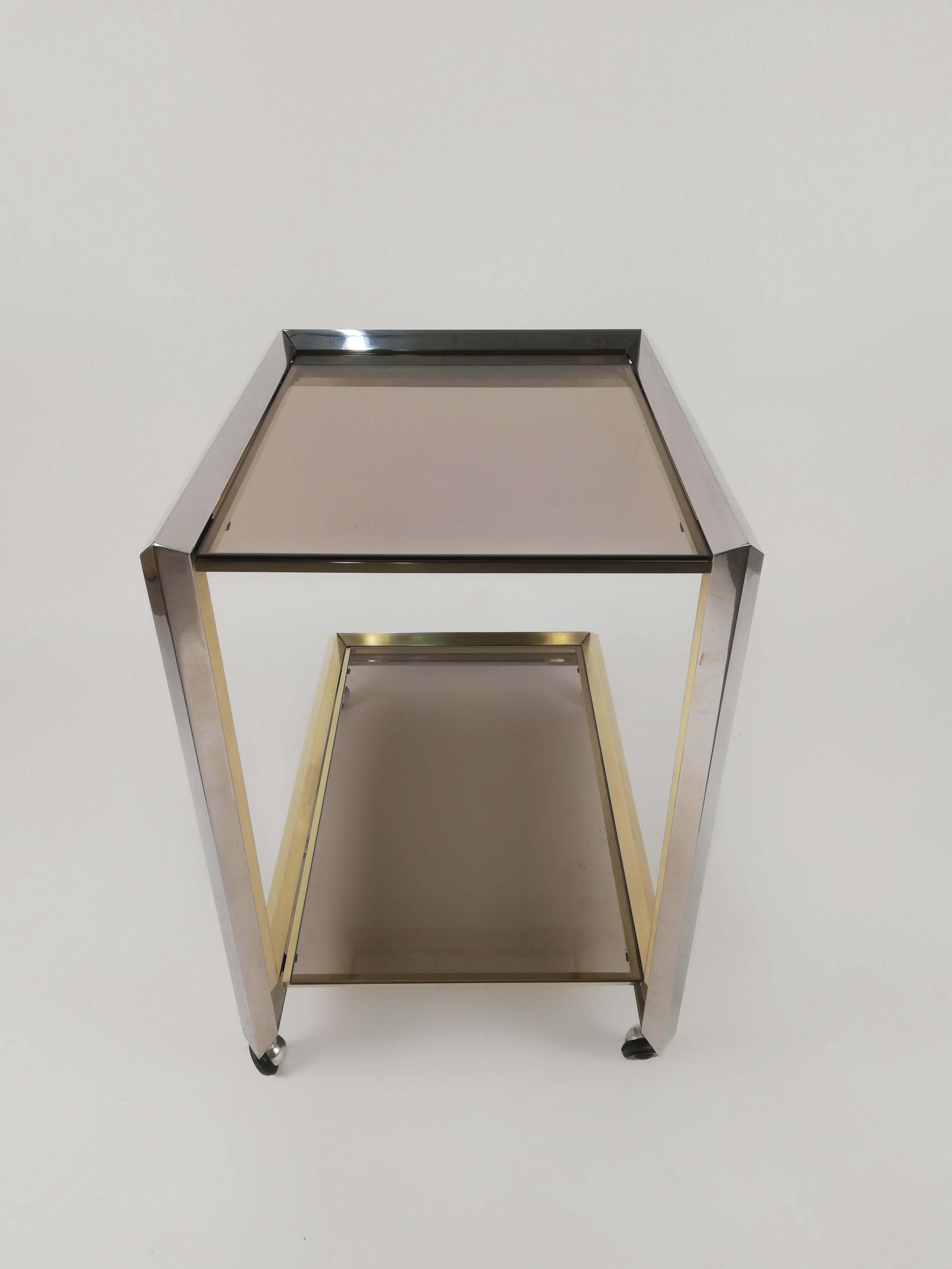 Vintage Bar Cart in the Style of Romeo Rega Made in Chrome and Brass Italy, 1970 4