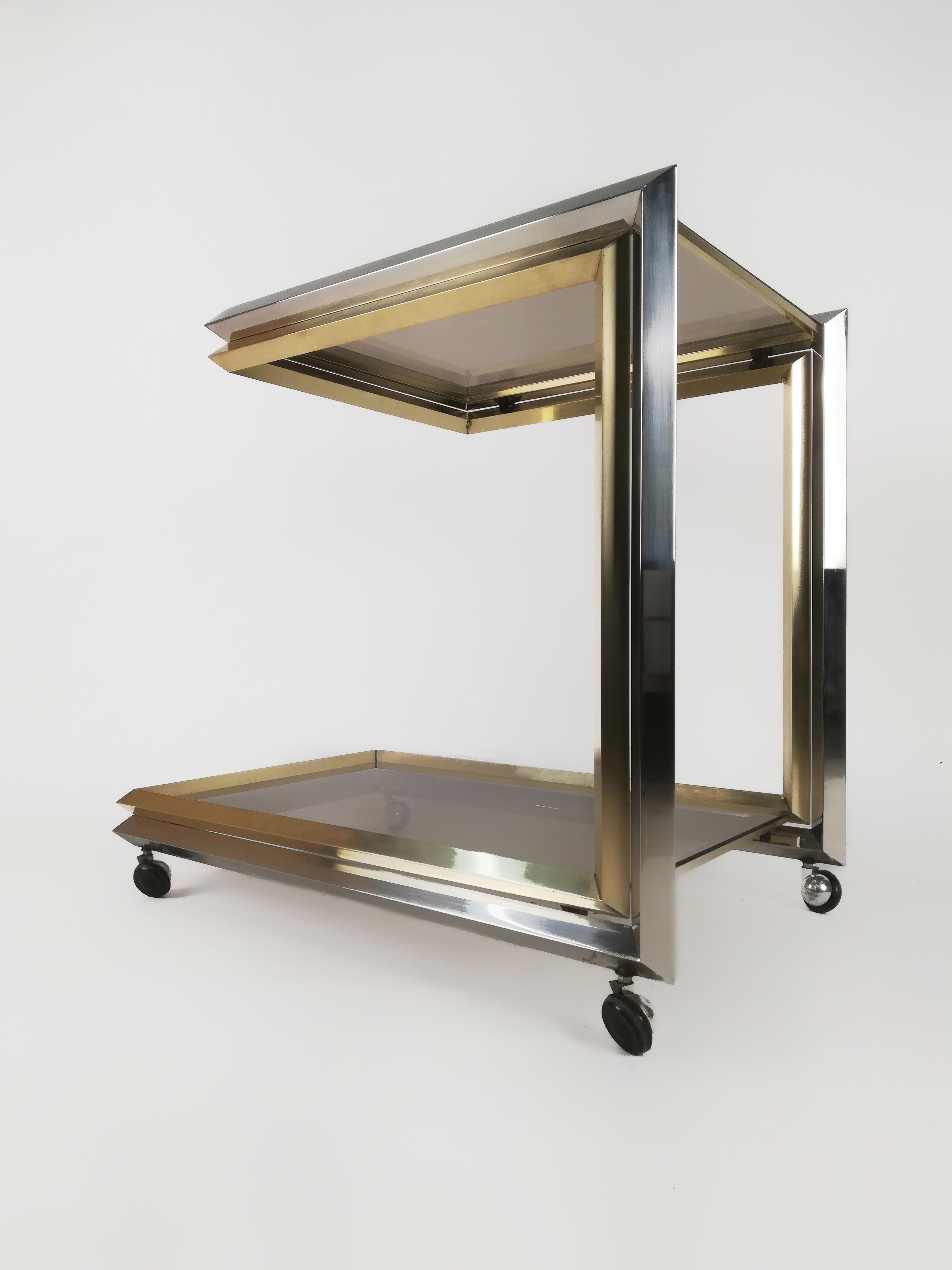 Vintage Bar Cart in the Style of Romeo Rega Made in Chrome and Brass Italy, 1970 9