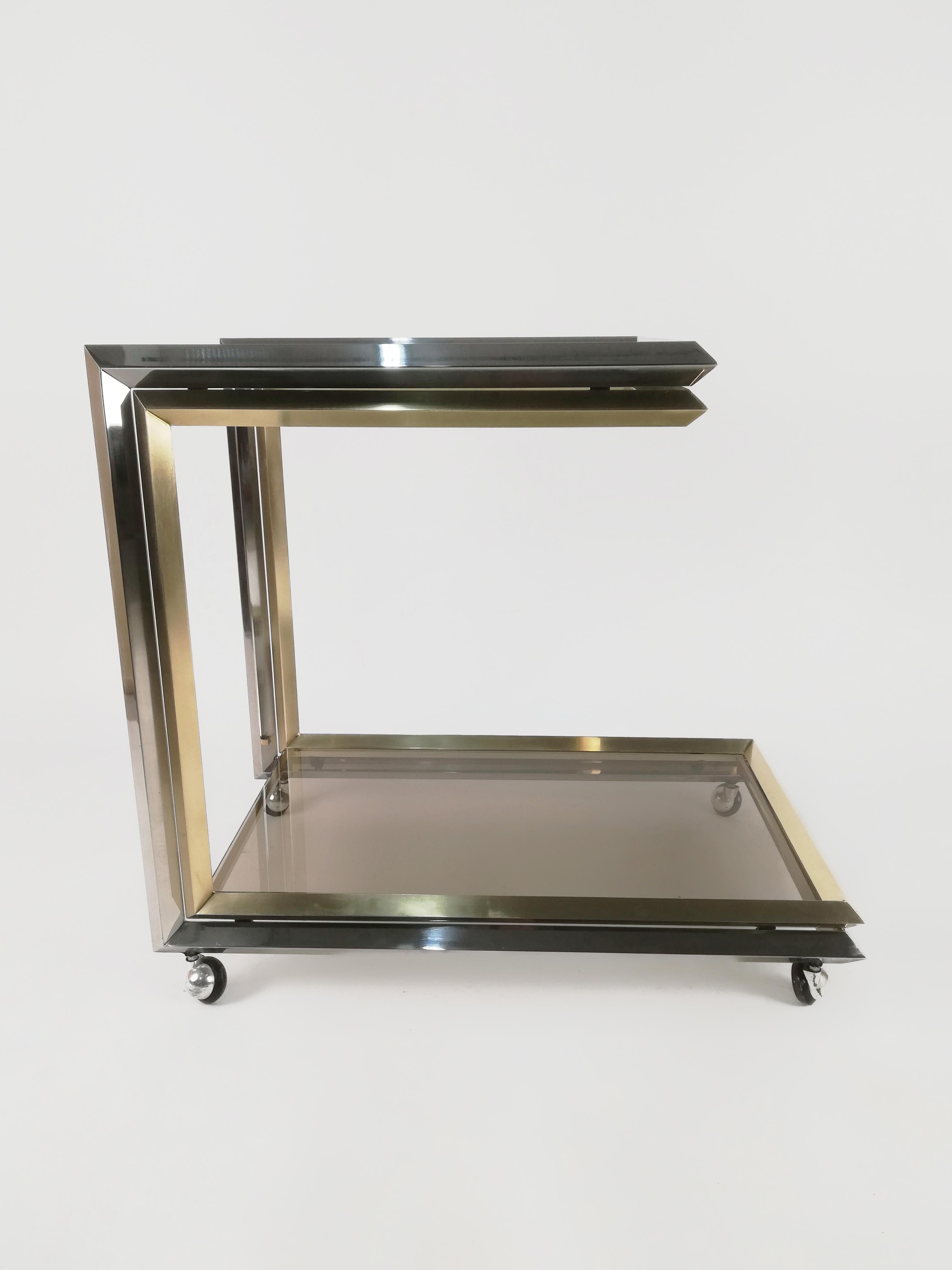 Vintage Bar Cart in the Style of Romeo Rega Made in Chrome and Brass Italy, 1970 11