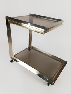 Vintage Bar Cart in the Style of Romeo Rega Made in Chrome and Brass Italy, 1970