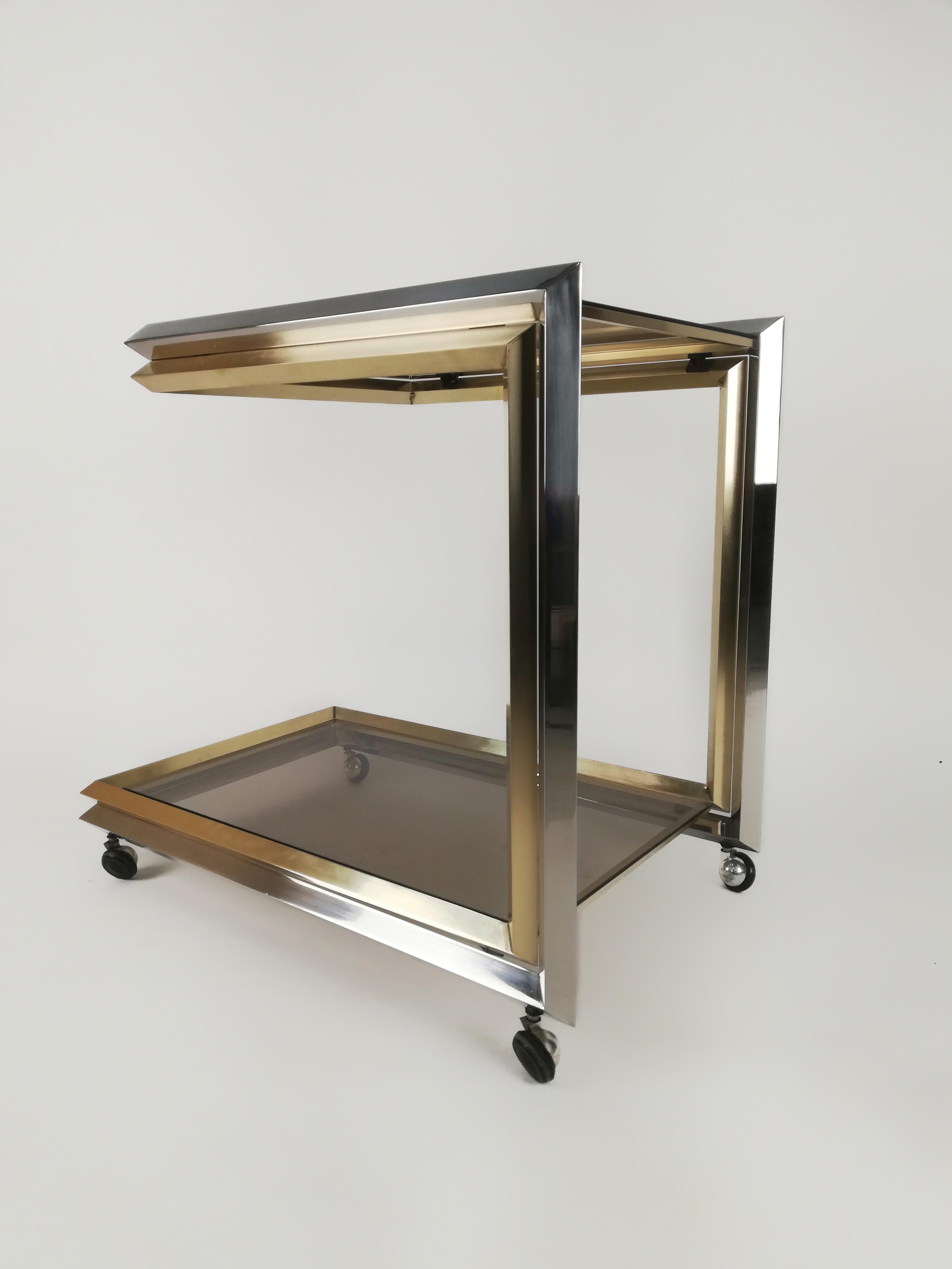 Vintage Bar Cart in the Style of Romeo Rega Made in Chrome and Brass Italy, 1970 1