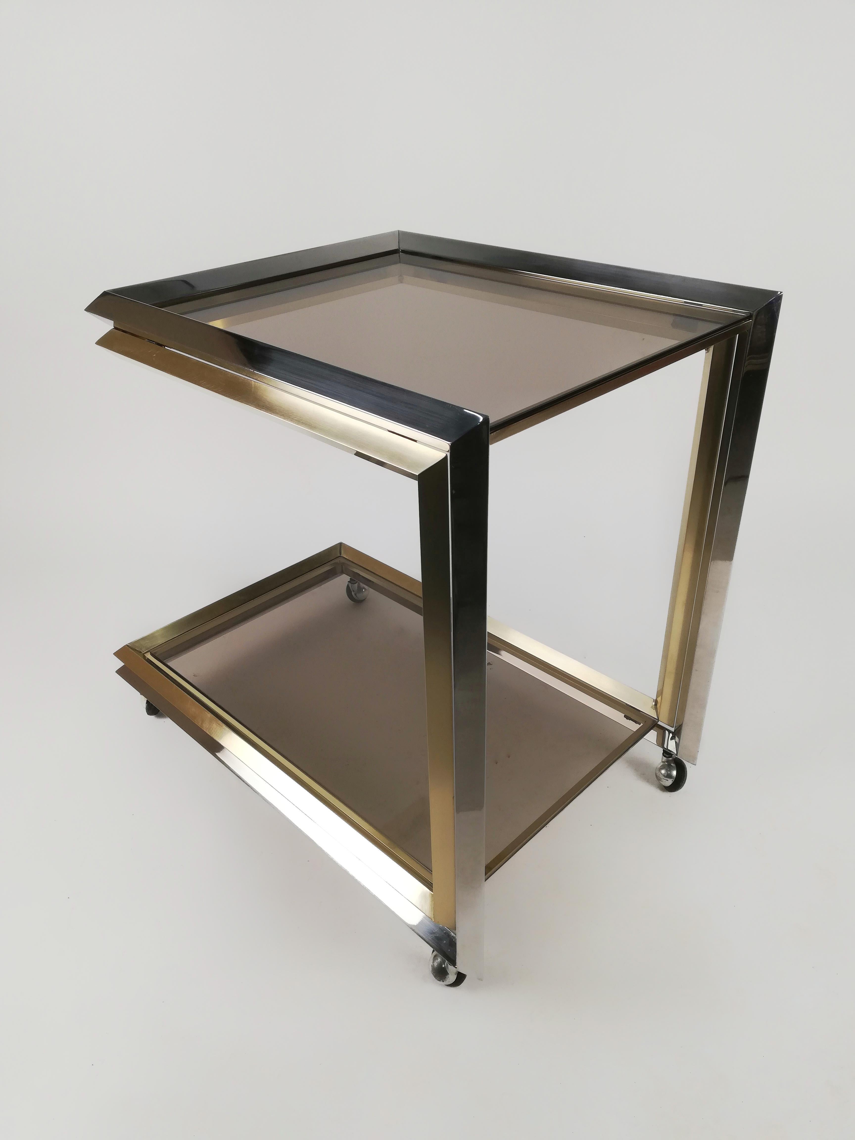 Vintage Bar Cart in the Style of Romeo Rega Made in Chrome and Brass Italy, 1970 2