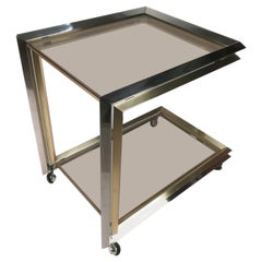 Vintage Bar Cart in the Style of Romeo Rega Made in Chrome and Brass Italy, 1970