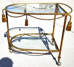 Vintage Bar Cart Italian Gilt Rope & Tassel Drinks Trolley