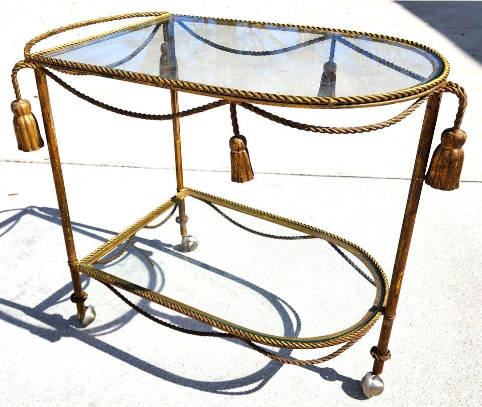 Late 20th Century Vintage Bar Cart Italian Gilt Rope & Tassel Drinks Trolley For Sale