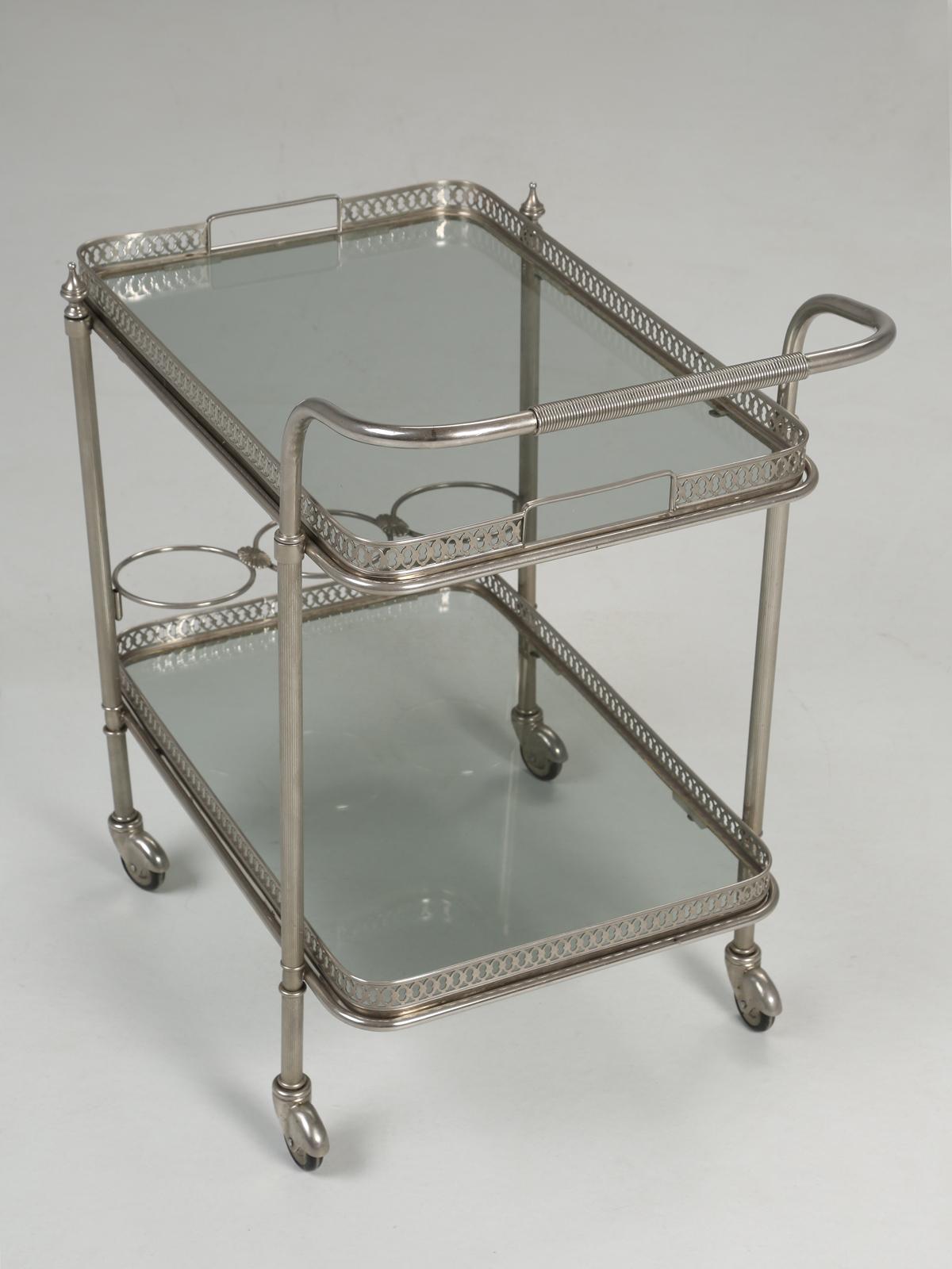 Plated Vintage Bar Cart Mid-Century Modern Imported from France with Removable Trays