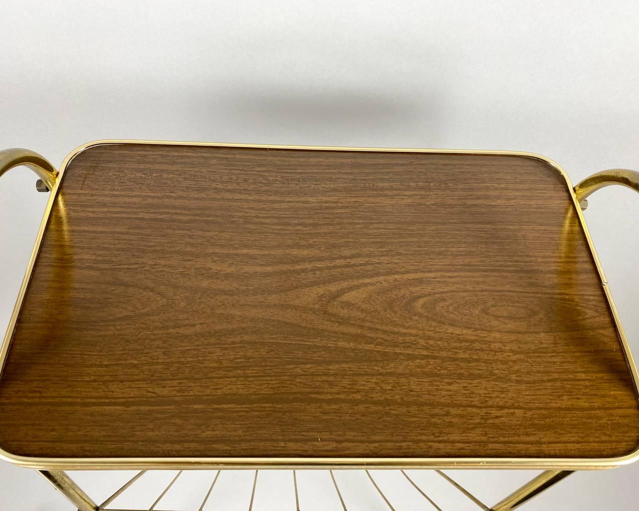Vintage Bar Cart or Newspaper Tray, Germany  Wooden And Brass Small Tray 2