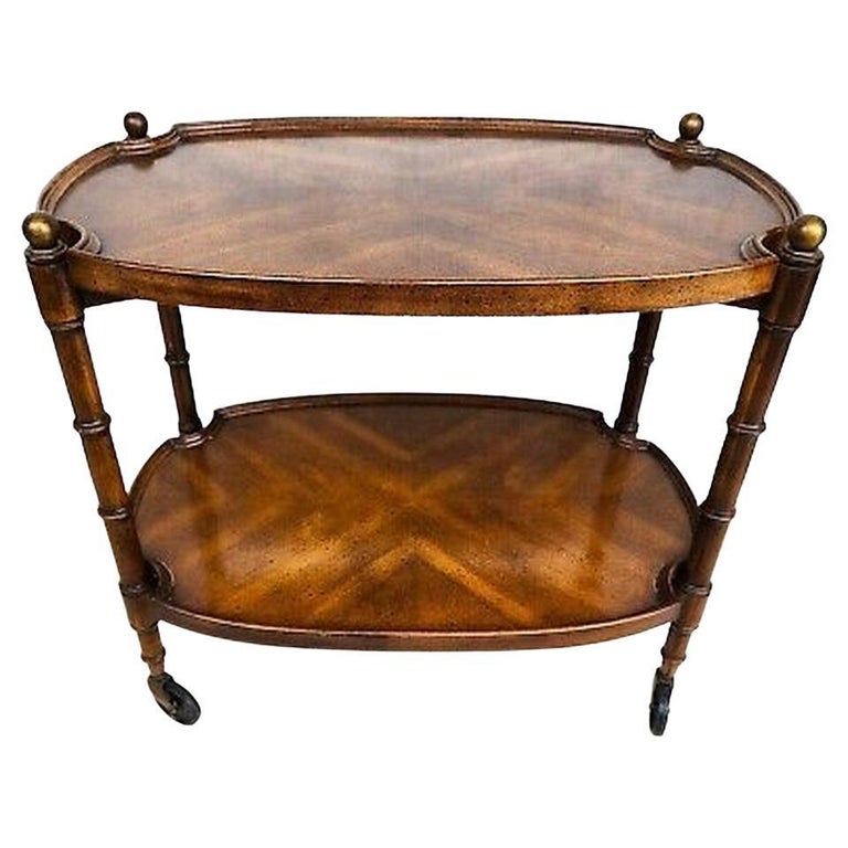 Vintage Bar Cart Trolley Rolling Faux Bamboo with Serving Tray For Sale