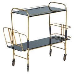 Used Bar Cart with Bamboo Newspaper Stand and Bottle Holder, 1950s