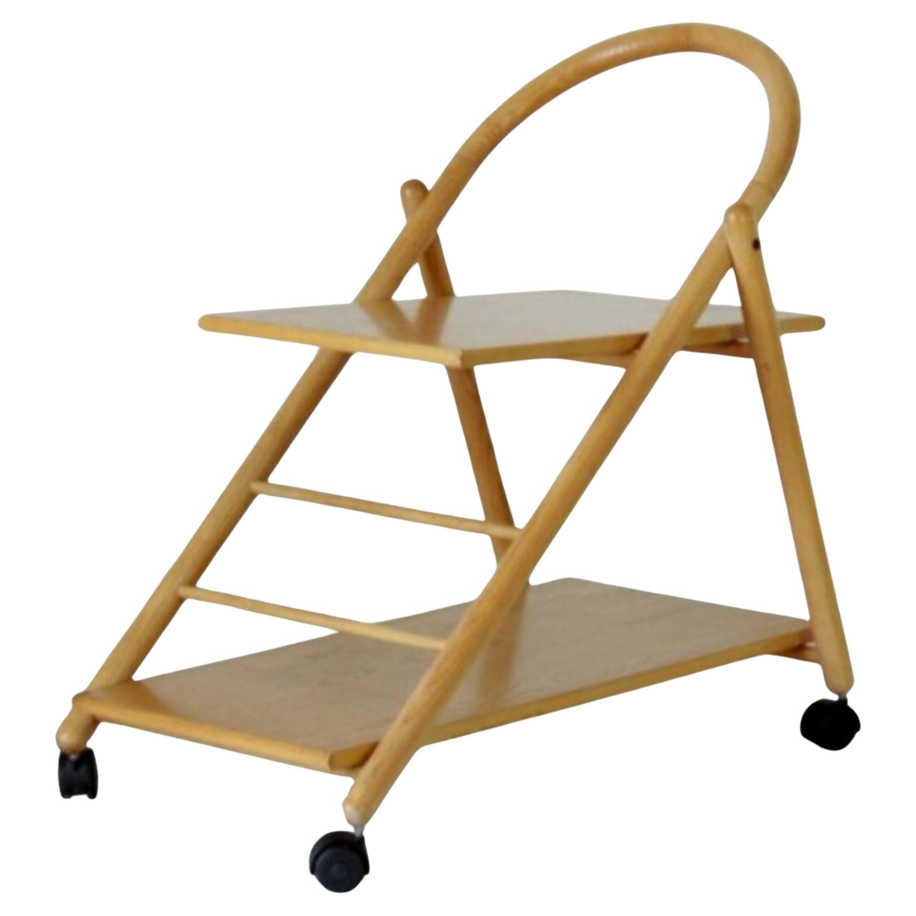 Vintage Bar Cart with Solid Wood Structure and Wheels, Italy 1980s