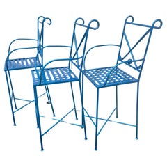 Vintage Bar Stools, Golfer Figure on Back of Stool, Bright Blue Powder Coated