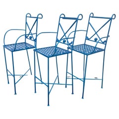 Vintage Bar Stools, Golfer Figure on Back of Stool, Bright Blue Powder Coated