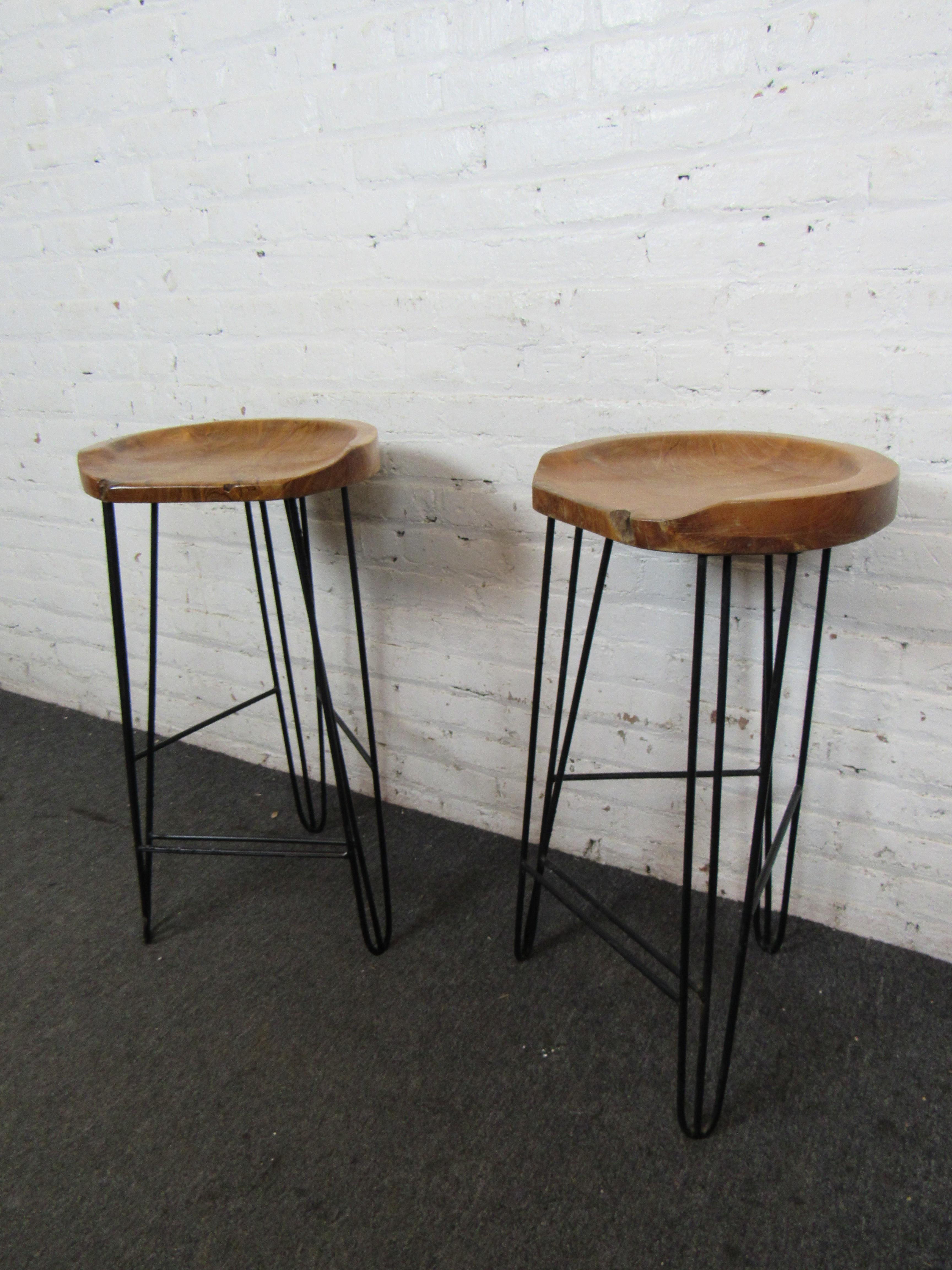 20th Century Vintage Bar Stools in Wood and Iron