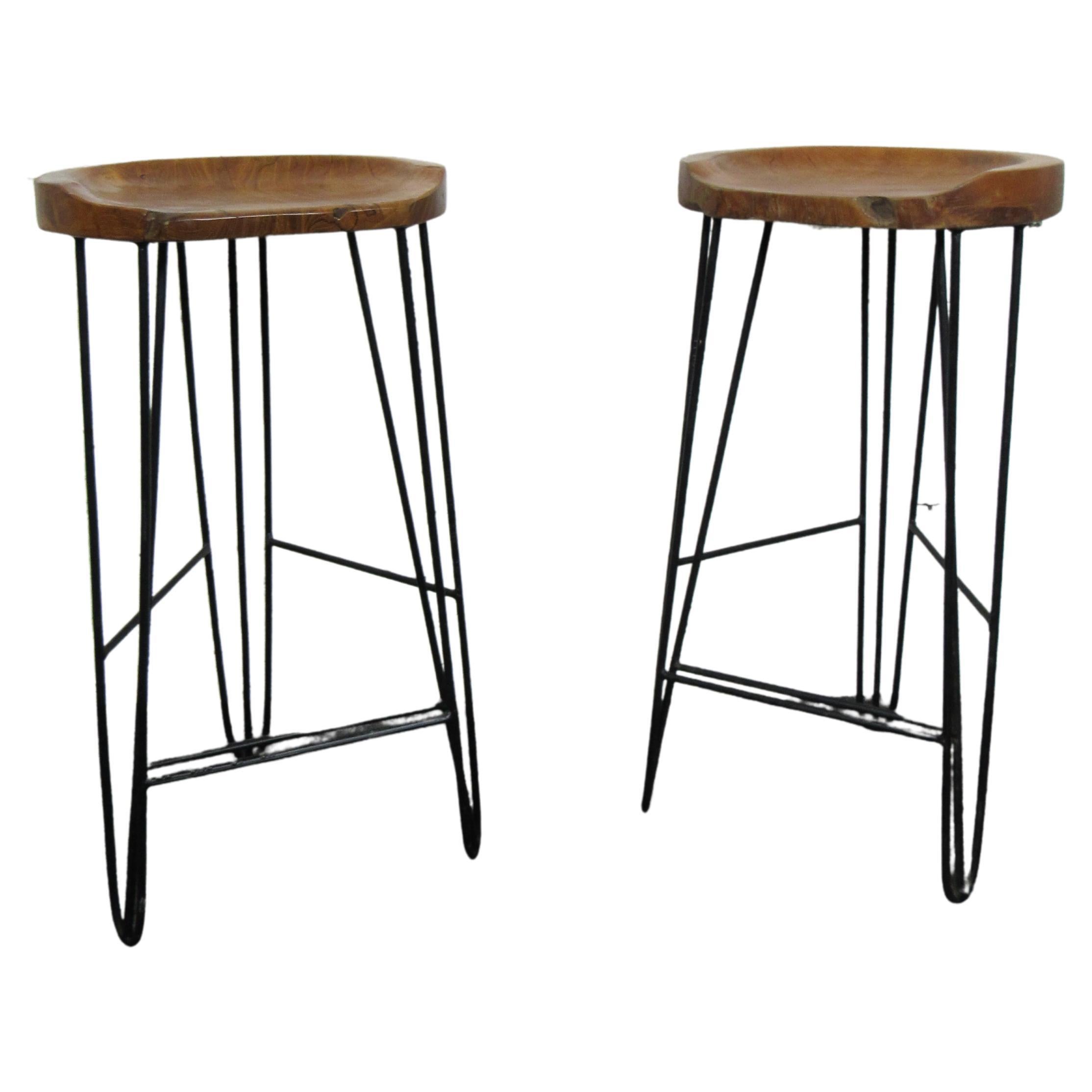 Vintage Bar Stools in Wood and Iron