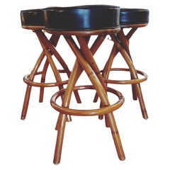 Vintage Bar Stools Twisted rattan Inspired by Paul Frankl