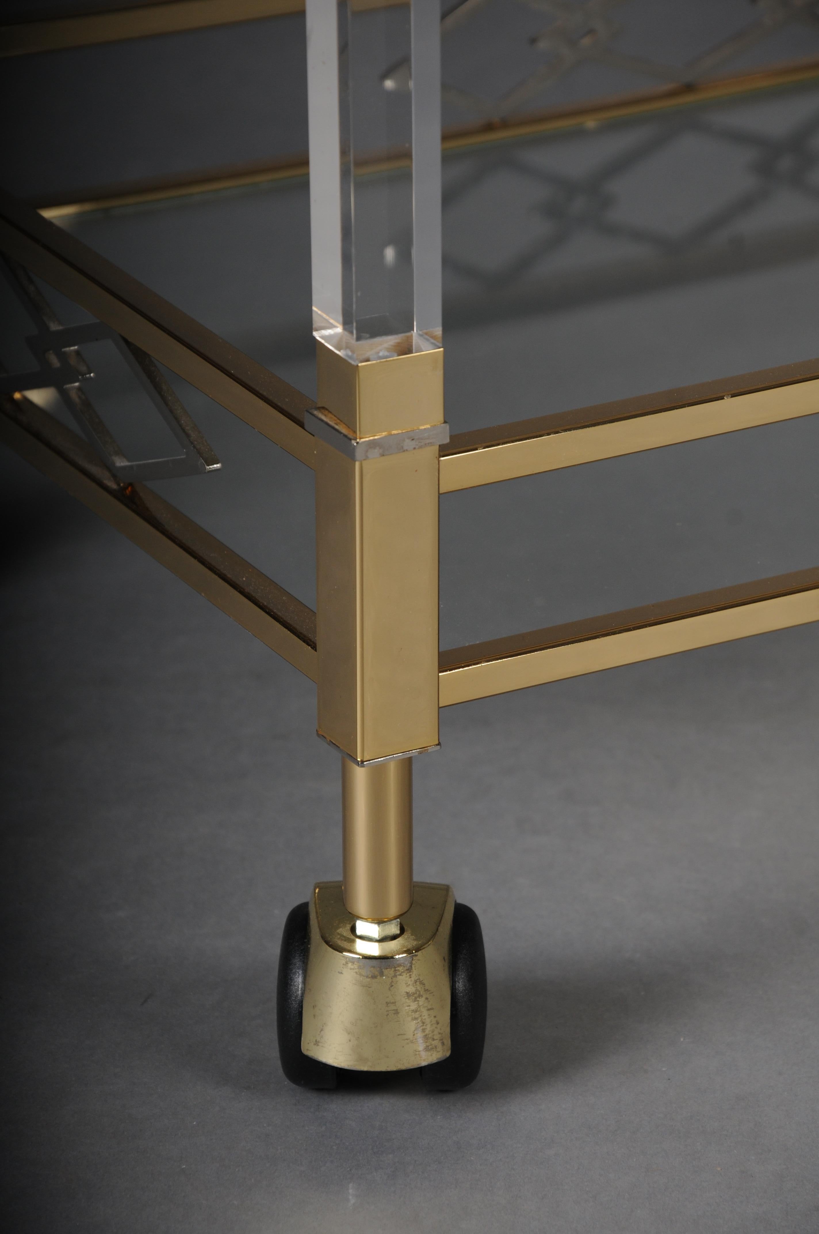 Vintage bar table/serving table made of acrylic, brass and glass, Italy For Sale 2