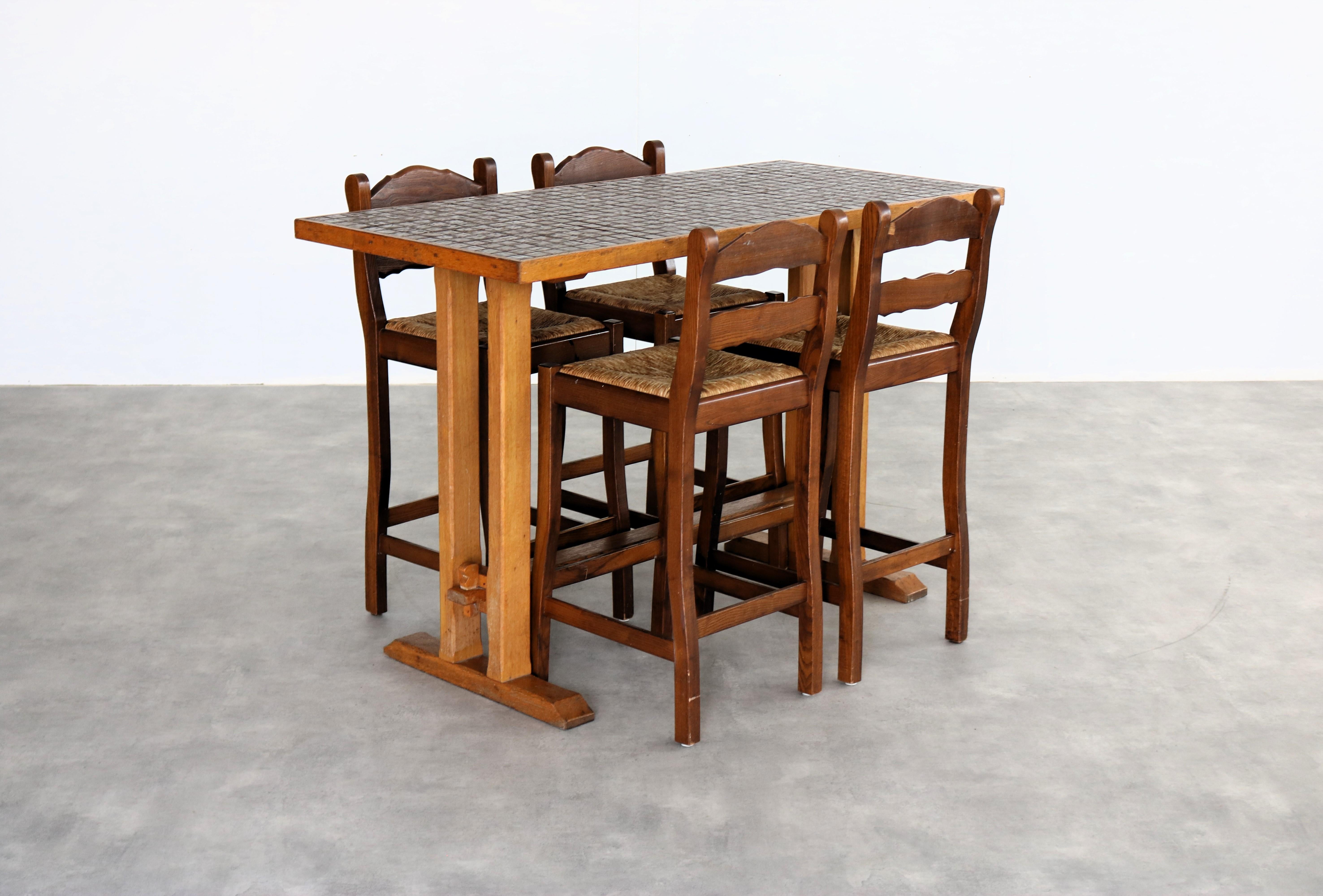 Dutch vintage bar table with chairs  dining table  bar stools  1950s For Sale