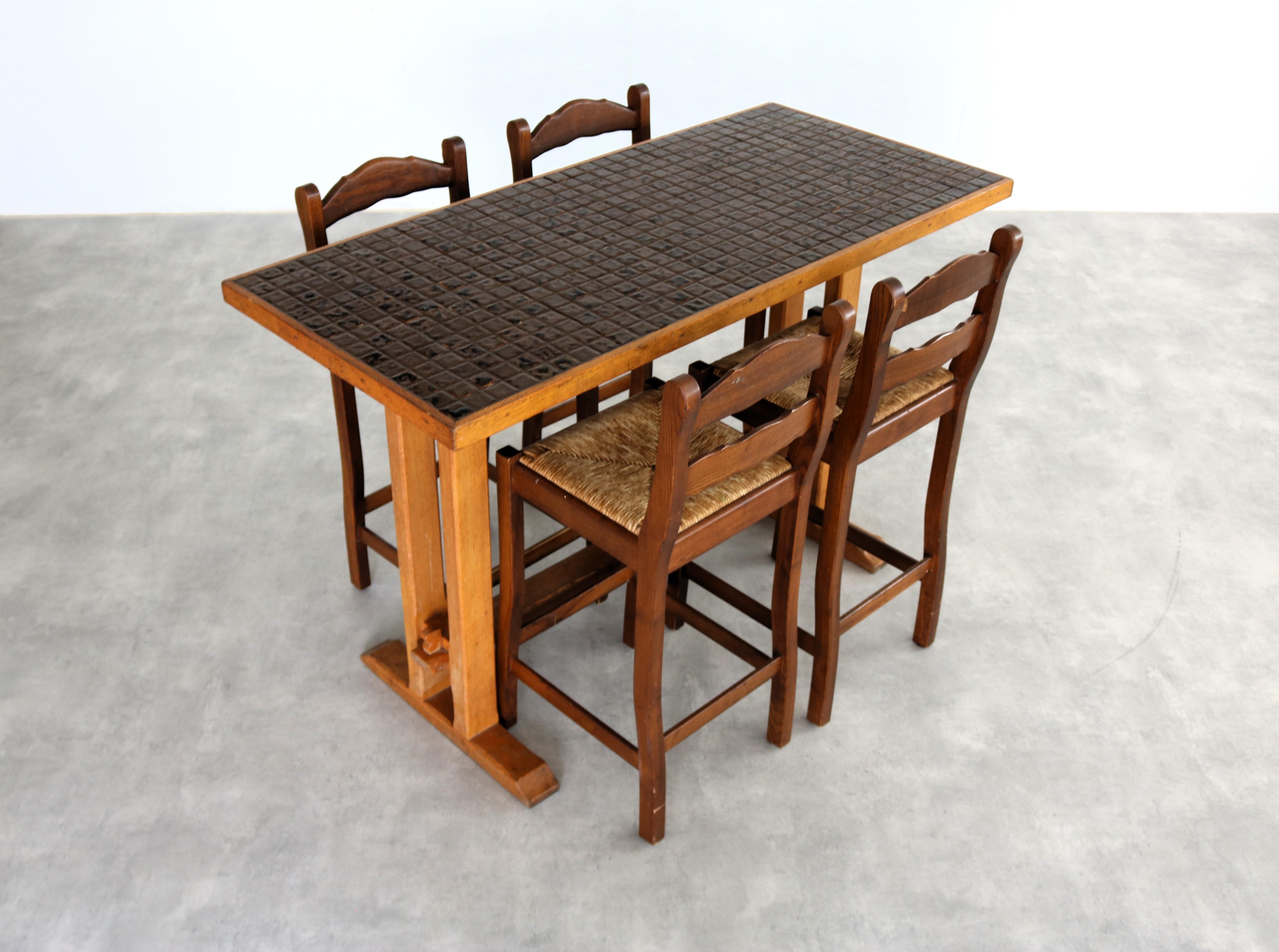 Mosaic vintage bar table with chairs  dining table  bar stools  1950s For Sale