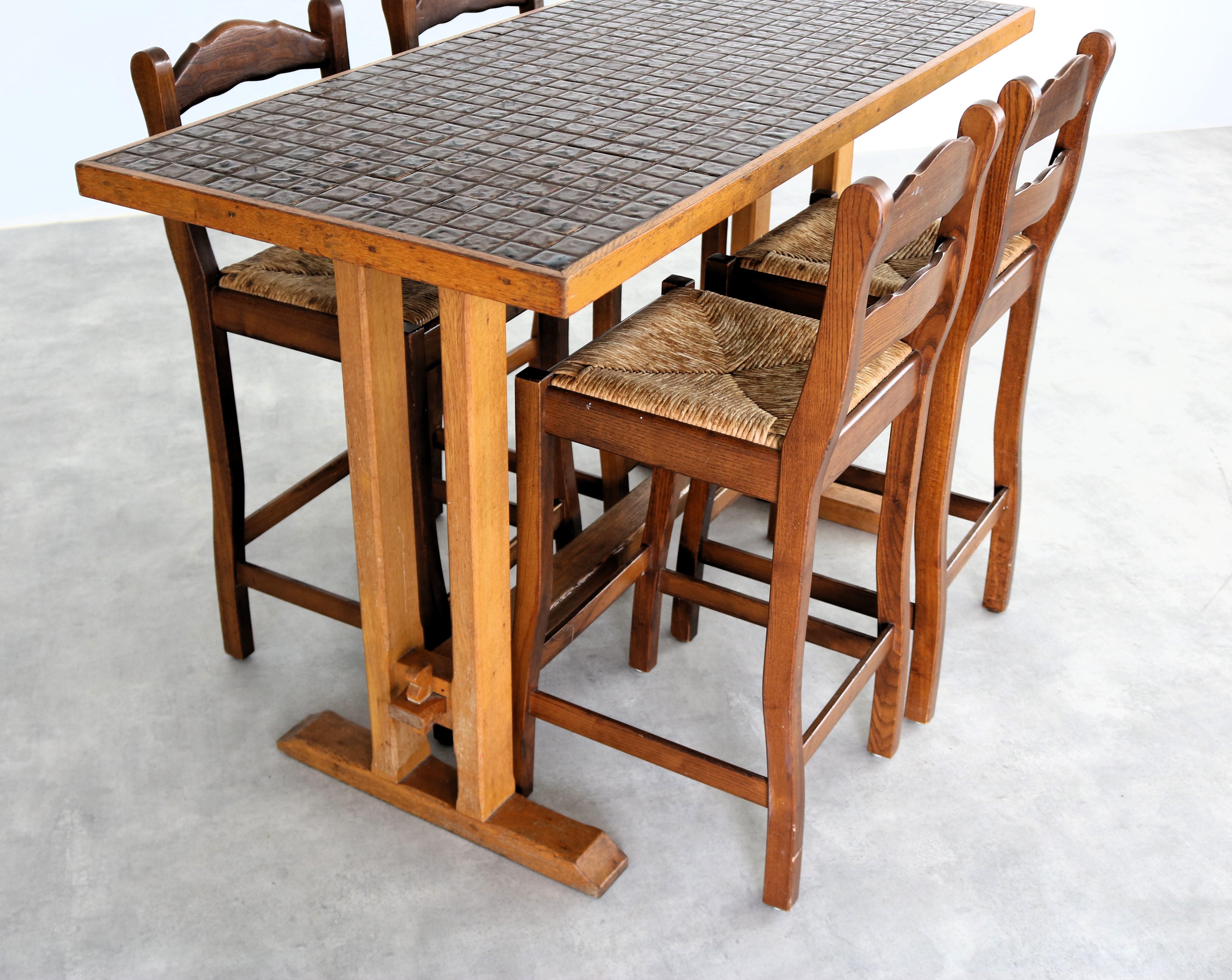 vintage bar table with chairs  dining table  bar stools  1950s In Good Condition For Sale In Lemmer, NL