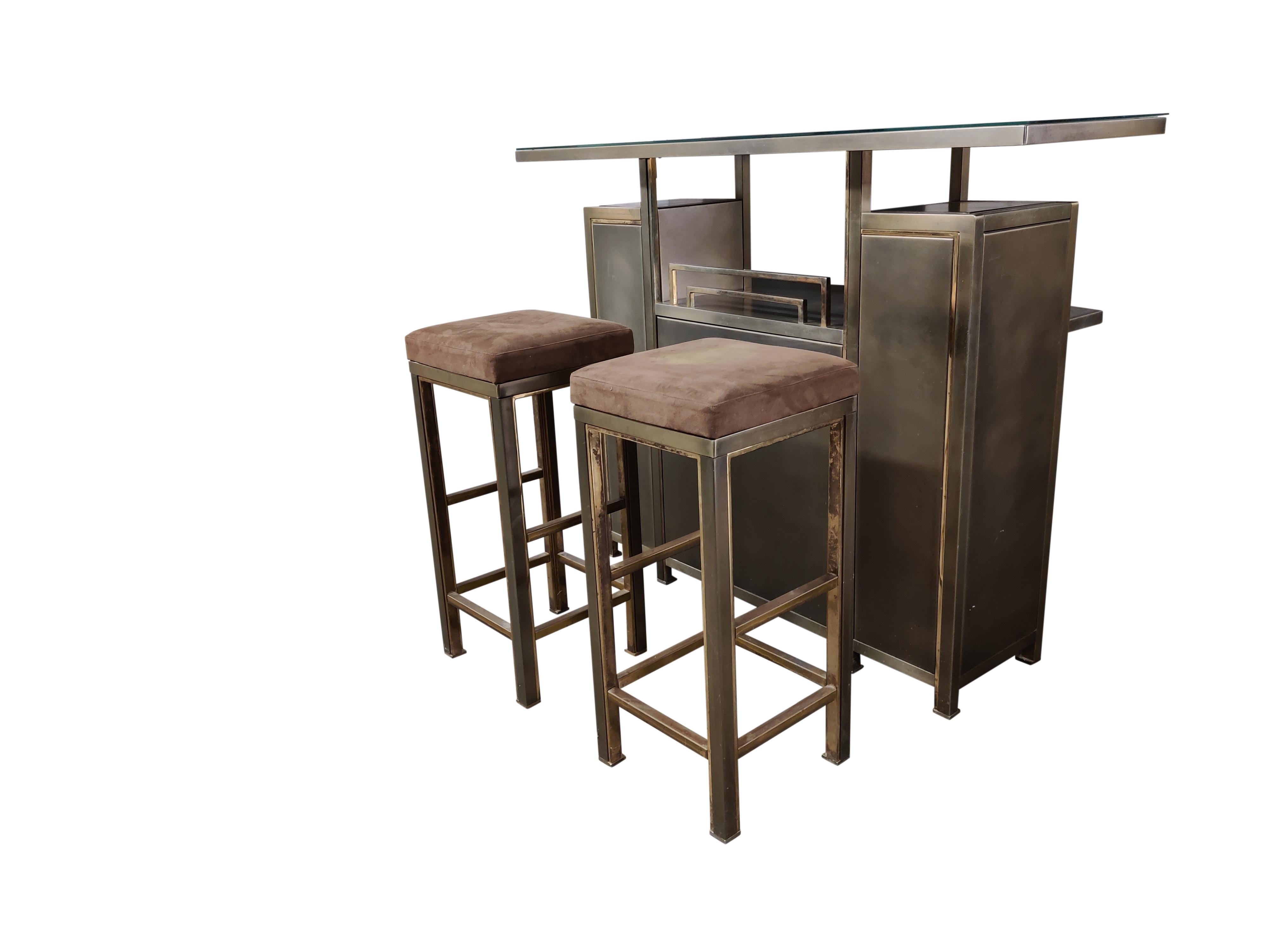 Hollywood Regency Vintage Bar with Stools by Maison Jansen, 1970s