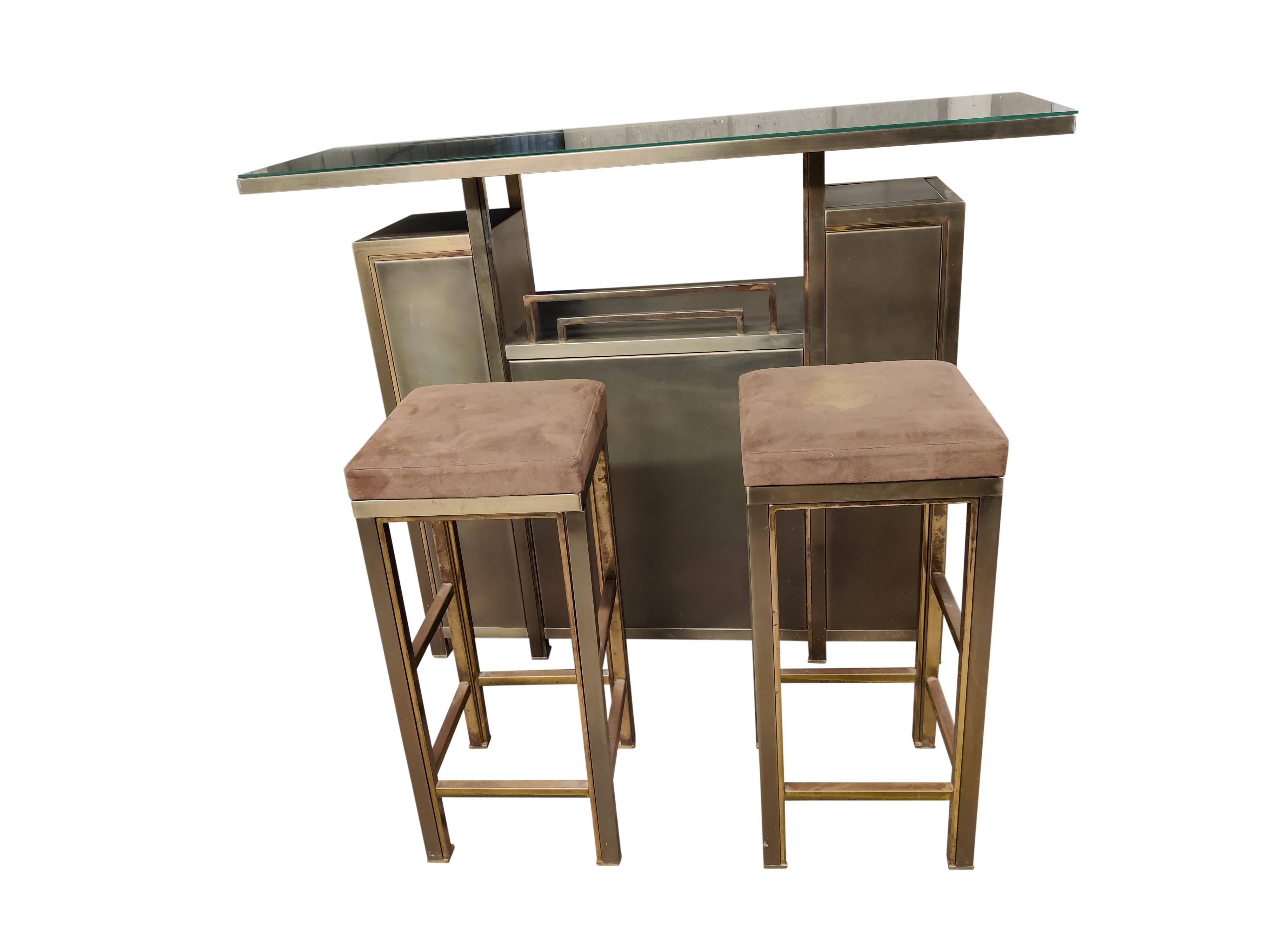 French Vintage Bar with Stools by Maison Jansen, 1970s