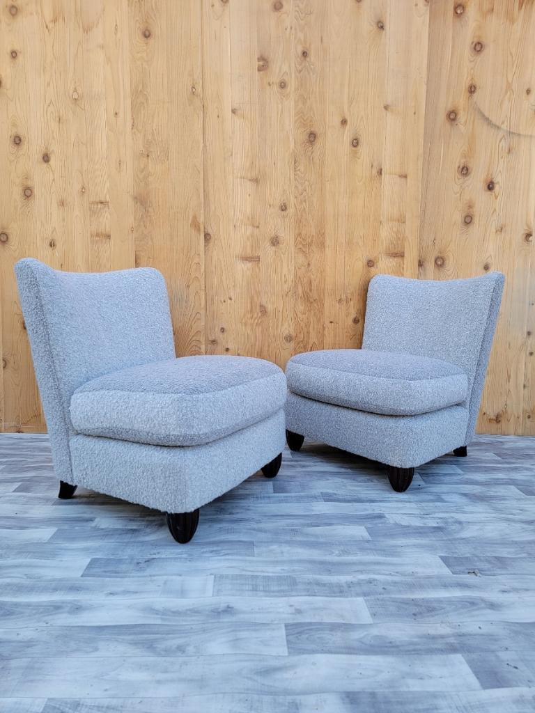 Hand-Crafted Vintage Barbara Barry for Baker Furniture Slipper Chairs Newly Upholstered- Pair For Sale