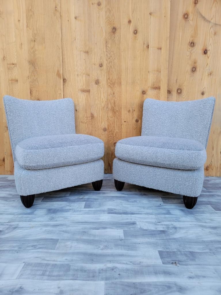 Vintage Barbara Barry for Baker Furniture Slipper Chairs Newly Upholstered- Pair In Good Condition For Sale In Chicago, IL