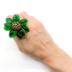 Vintage Barbara Bui Maison Gripoix Poured Emerald Glass Ring 1990s