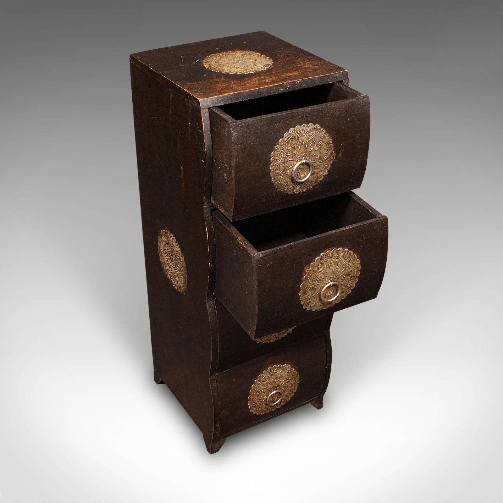 This is a charming vintage barber’s chest of drawers, of Turkish origin, crafted in stained pine and dating to the mid 20th century, circa 1950. A distinctive piece with bold form and deep, inviting tones.

Delightful mid-century Turkish barber's