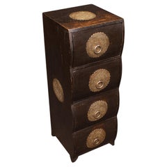 Vintage Barber's Chest of Drawers, Turkish Pine Bombe Front Cabinet, Mid Century