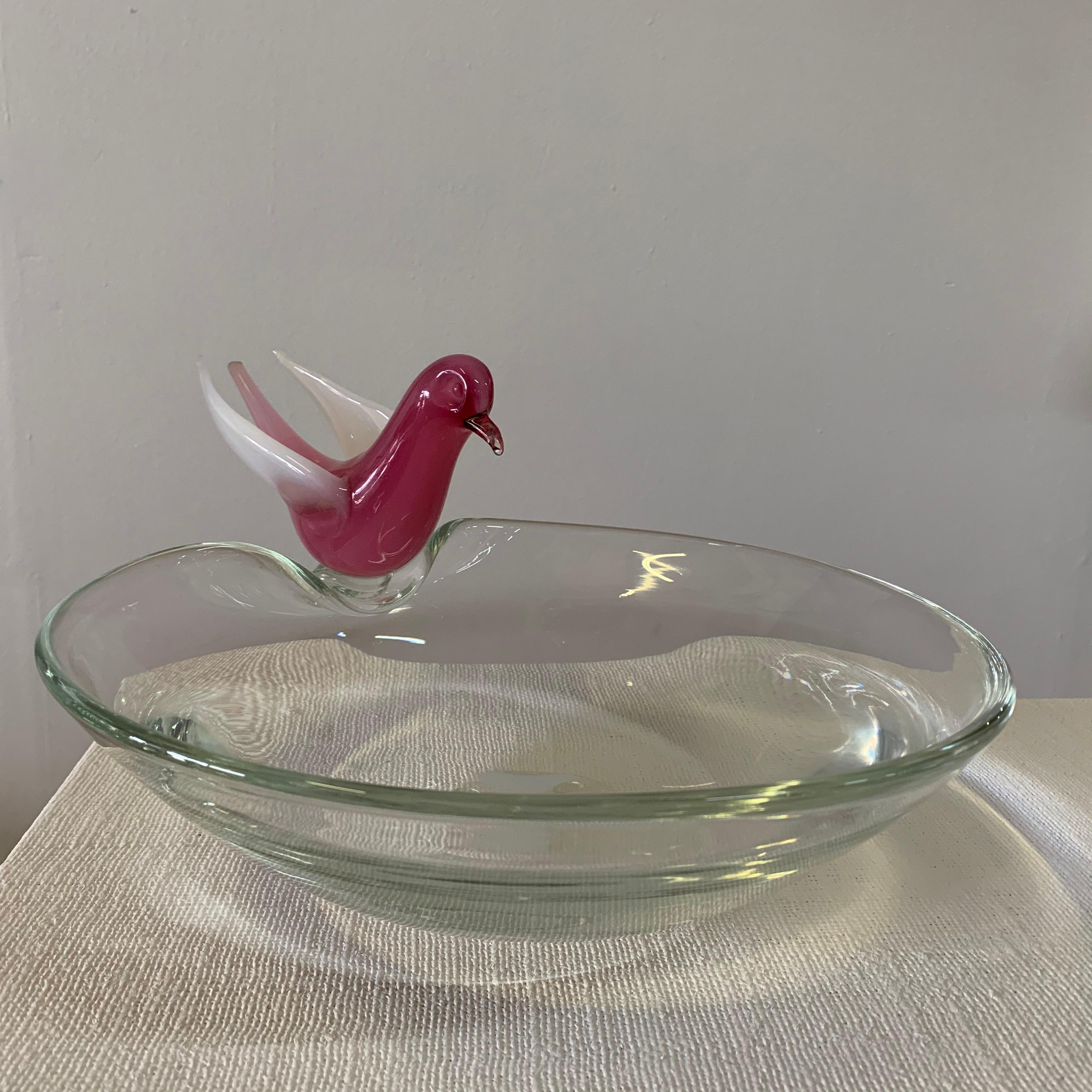 Italian Vintage Barbini Murano Glass Bird Bath Bowl For Sale