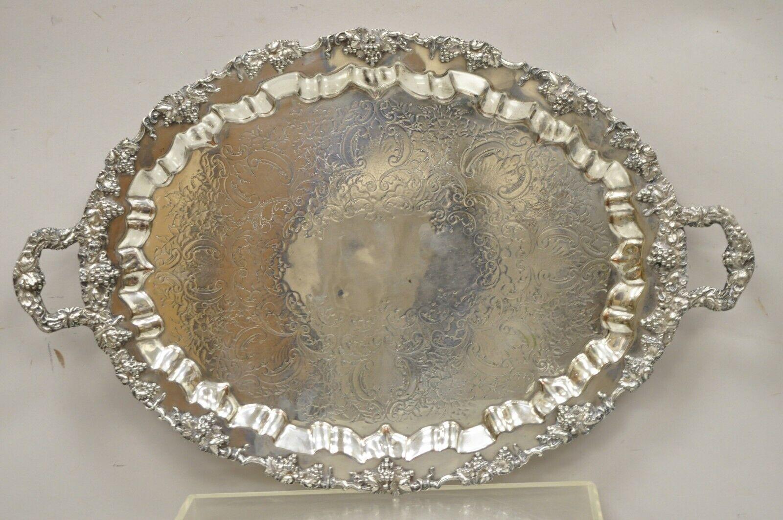 Vintage Barbour HBEP Silverplated Victorian Style Grapevine Oval Platter Tray 6