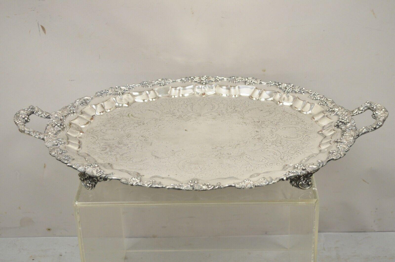 20th Century Vintage Barbour HBEP Silverplated Victorian Style Grapevine Oval Platter Tray