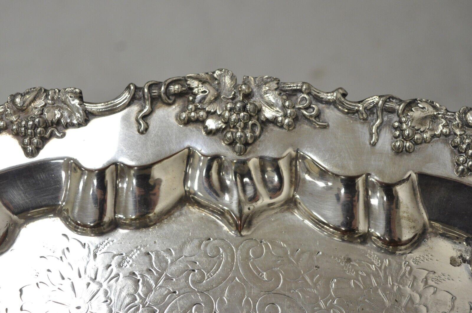 Silver Plate Vintage Barbour HBEP Silverplated Victorian Style Grapevine Oval Platter Tray