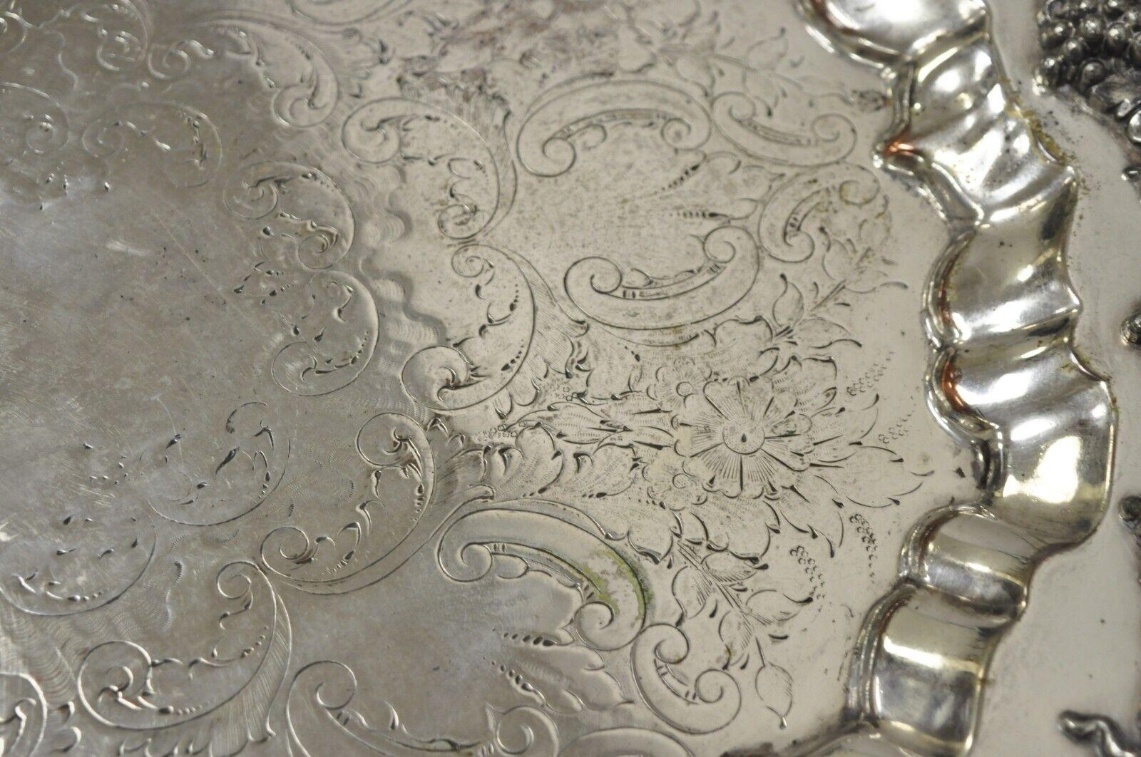 Vintage Barbour HBEP Silverplated Victorian Style Grapevine Oval Platter Tray 1