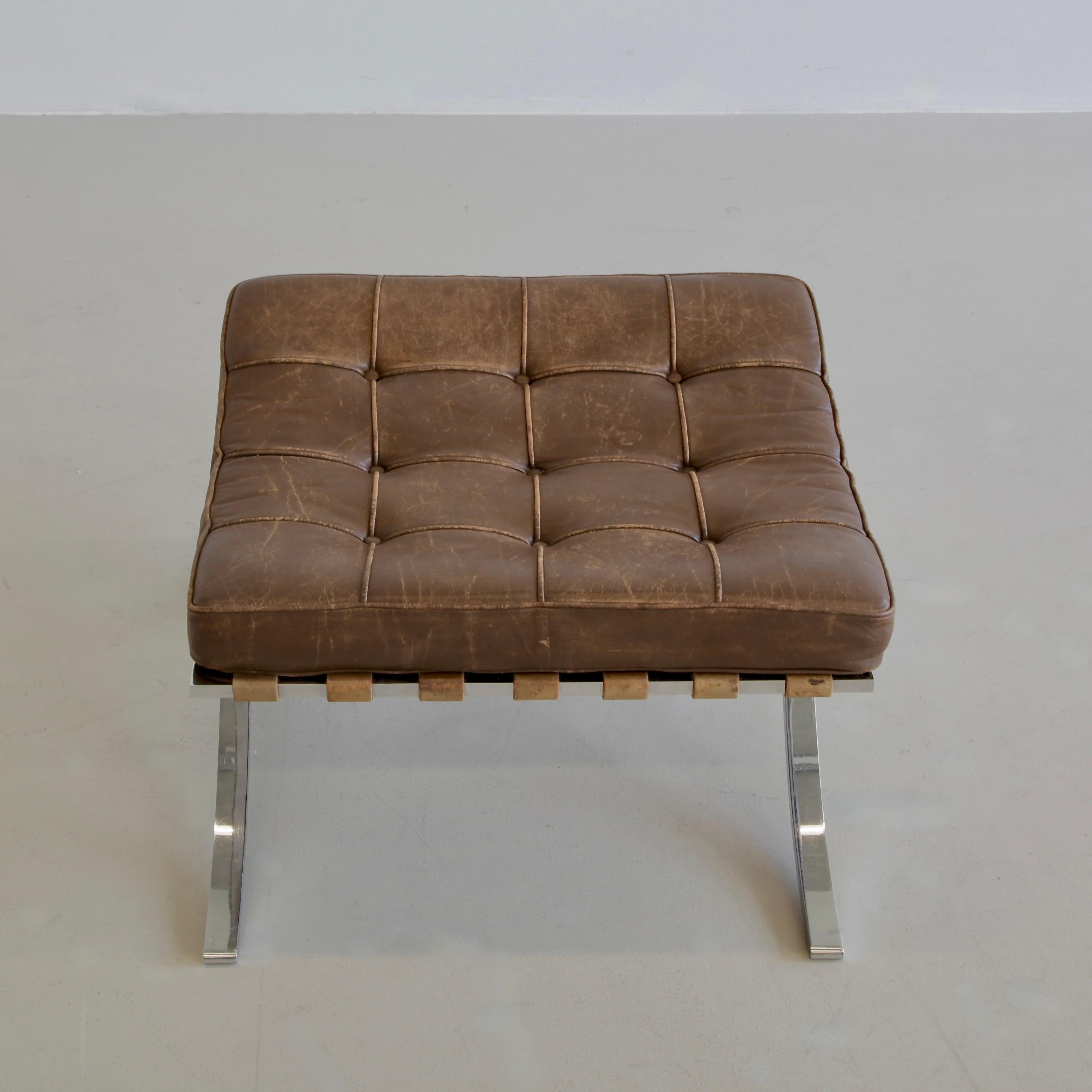 Modern Vintage Barcelona Chair & Footstool by Knoll International, Early 1970s For Sale
