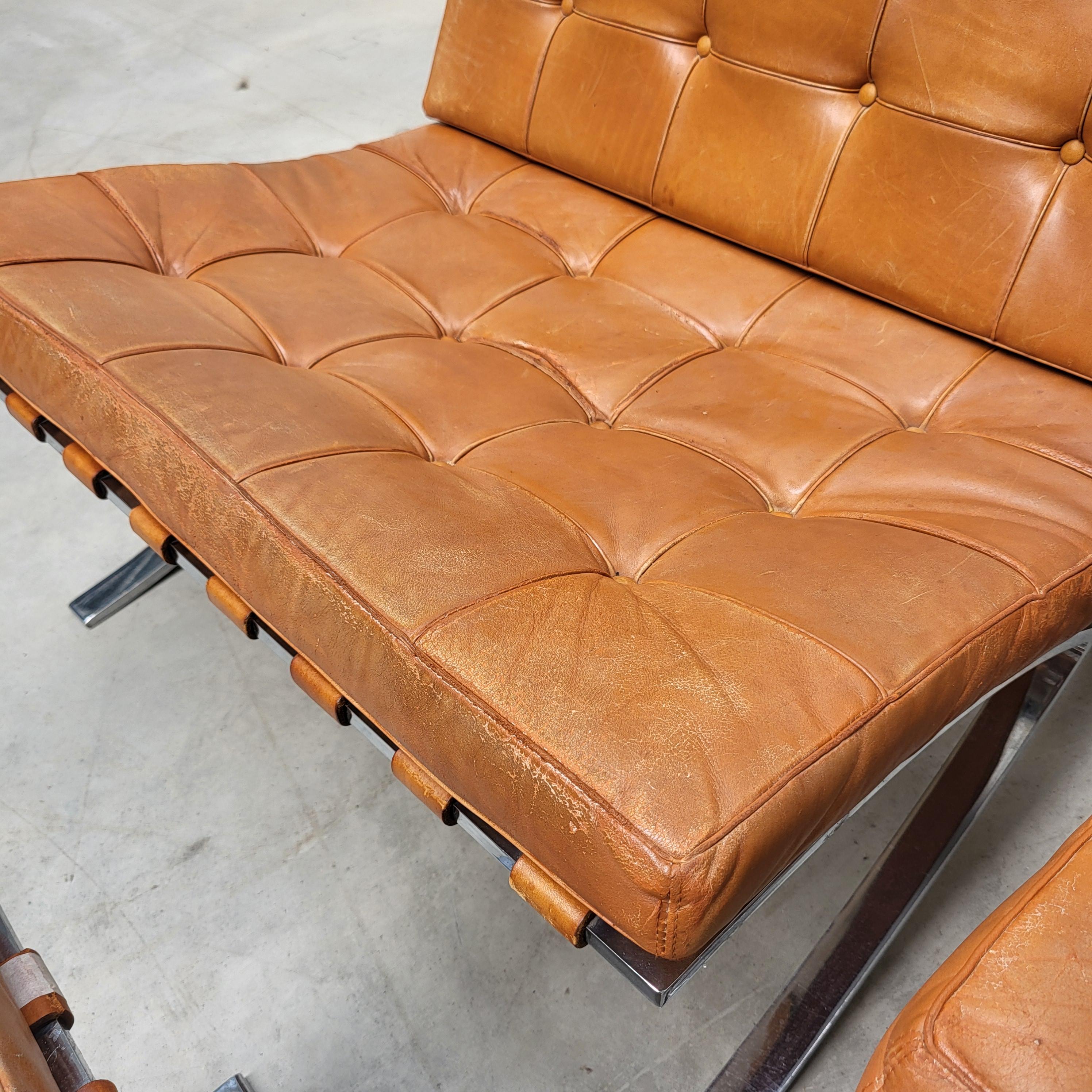 Vintage Barcelona Chair & Ottoman by Mies van der Rohe Knoll 1960s, Set of 3 For Sale 1
