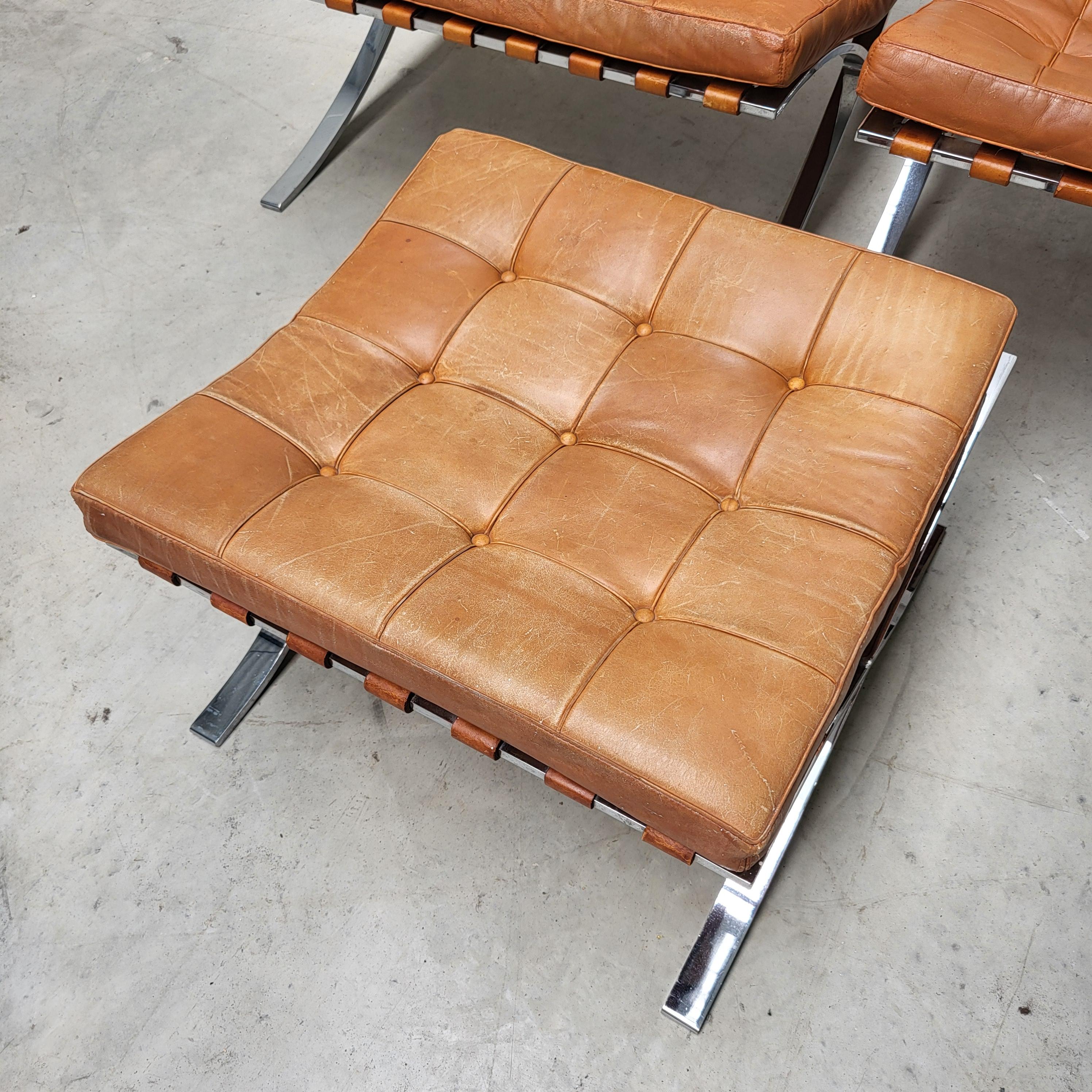 Vintage Barcelona Chair & Ottoman by Mies van der Rohe Knoll 1960s, Set of 3 For Sale 2