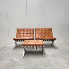Vintage Barcelona Chair & Ottoman by Mies van der Rohe Knoll 1960s, Set of 3