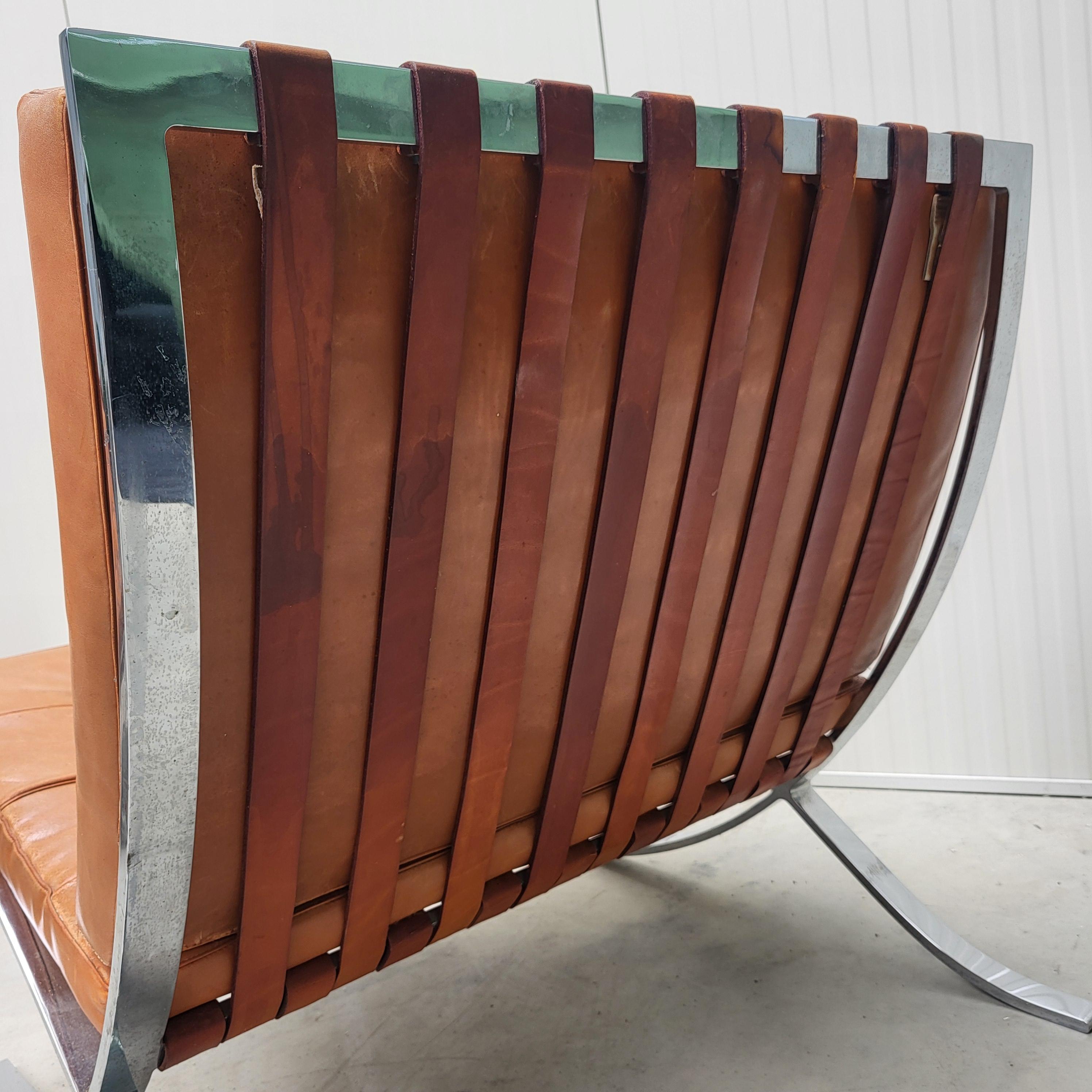 German Vintage Barcelona Chair & Ottoman by Mies van der Rohe Knoll 1960s, Set of 3 For Sale