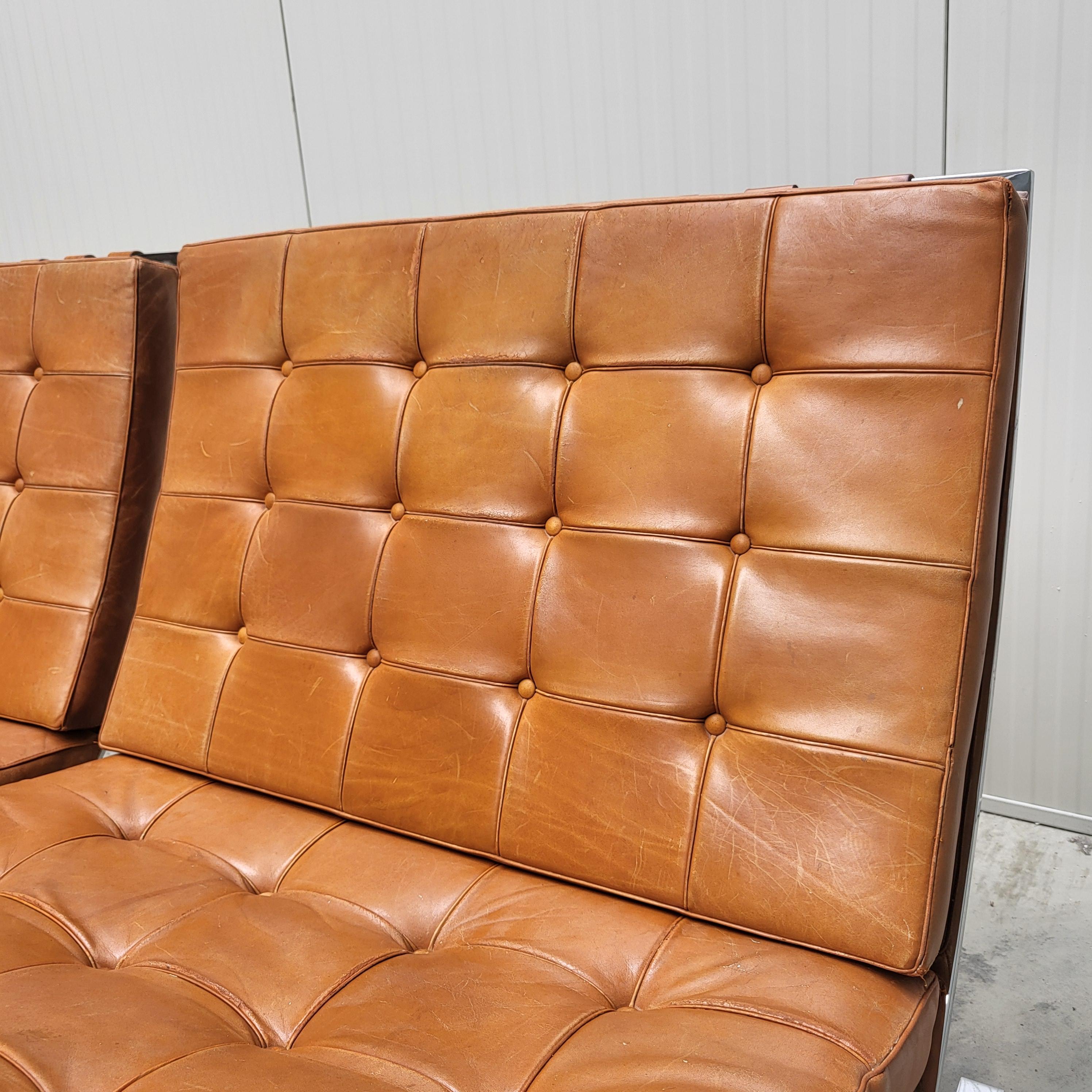 Mid-20th Century Vintage Barcelona Chair & Ottoman by Mies van der Rohe Knoll 1960s, Set of 3 For Sale