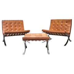 Vintage Barcelona Chair & Ottoman by Mies van der Rohe Knoll 1960s, Set of 3