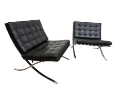 Vintage Barcelona Chrome & Leather Lounge Chairs - Set of 2