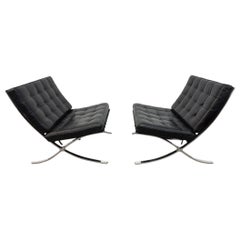 Vintage Barcelona Chrome & Leather Lounge Chairs - Set of 2