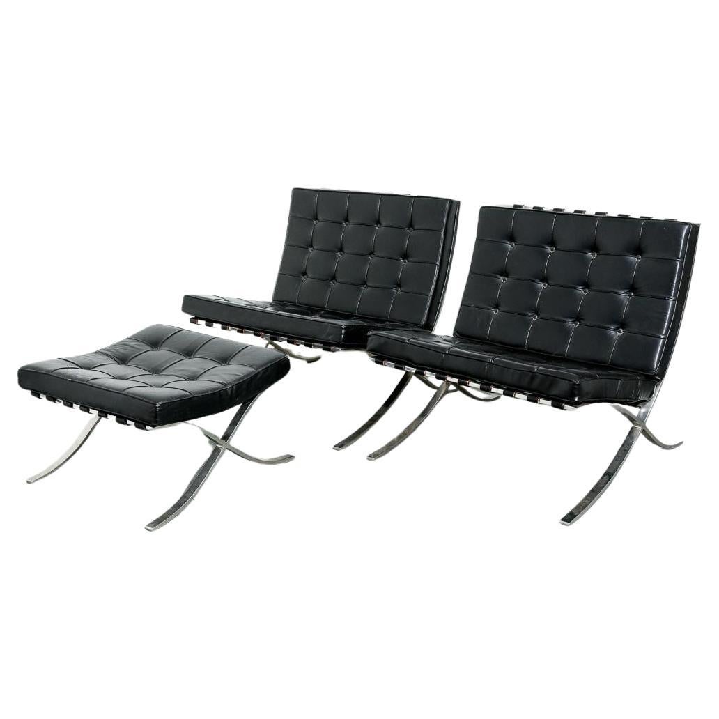 Vintage Barcelona Lounge Chairs Set with Ottoman By Knoll For Sale