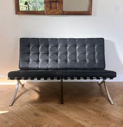 Vintage Barcelona loveseat sofa, knoll replica, 1980s