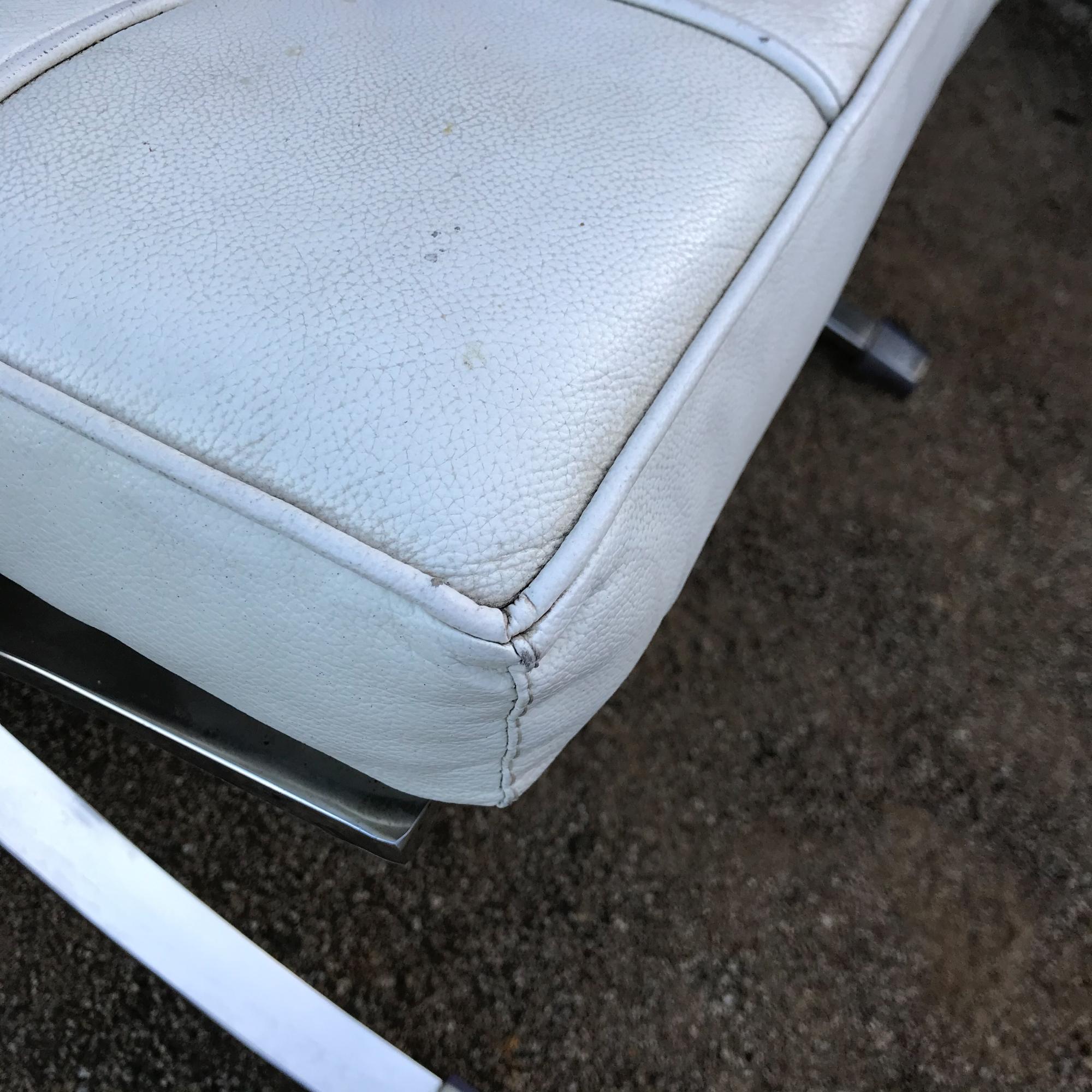 American 1980s Barcelona  Foot Stool White Leather & Chrome style Mies Van der Rohe For Sale