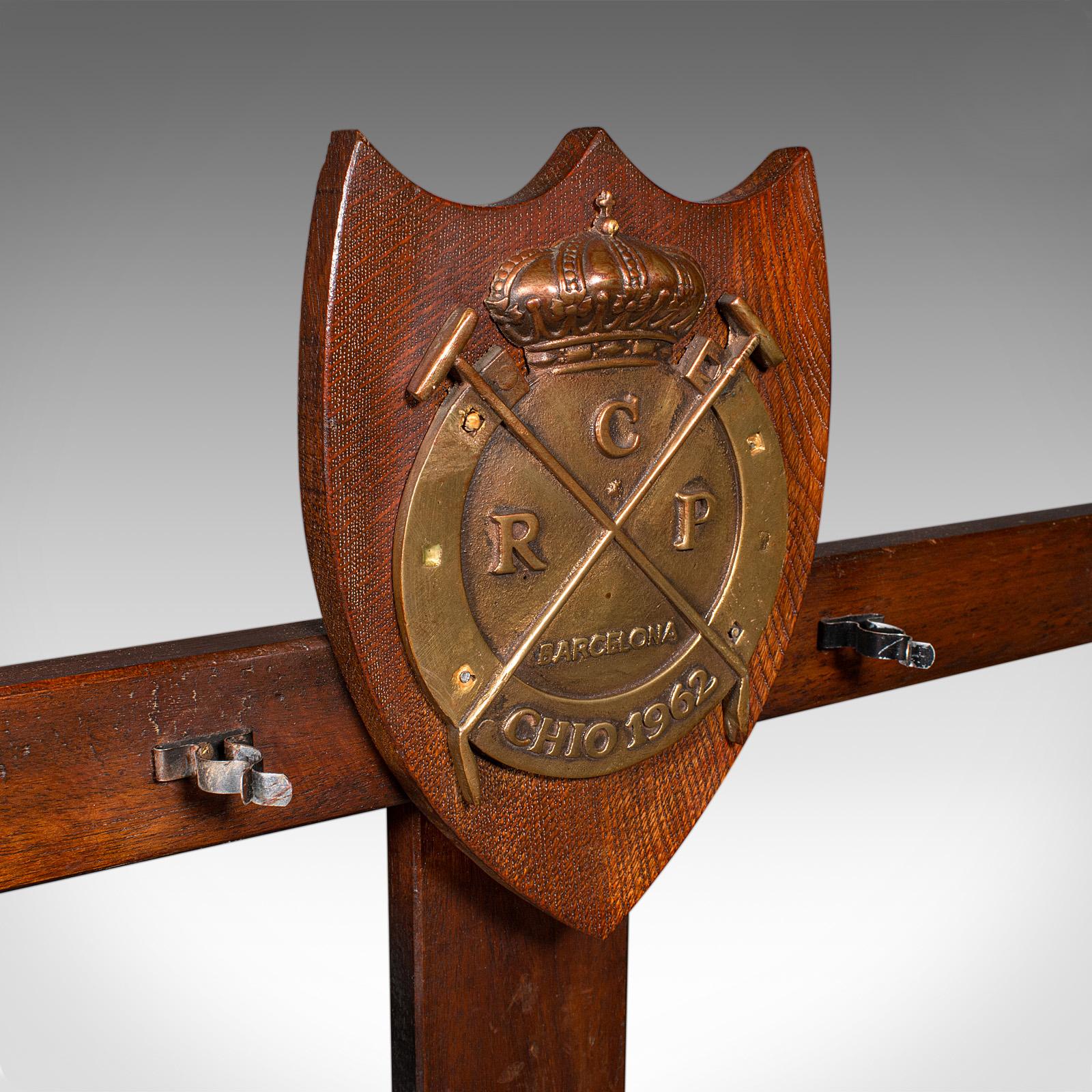 Vintage Barcelona Polo Mallet Stand, Spanish, Oak, Tack, Coat Rack, Mid Century For Sale 1