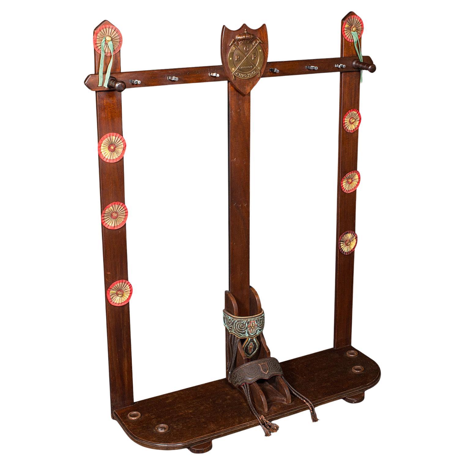 Vintage Barcelona Polo Mallet Stand, Spanish, Oak, Tack, Coat Rack, Mid Century For Sale