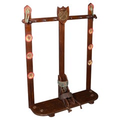 Vintage Barcelona Polo Mallet Stand, Spanish, Oak, Tack, Coat Rack, Mid Century